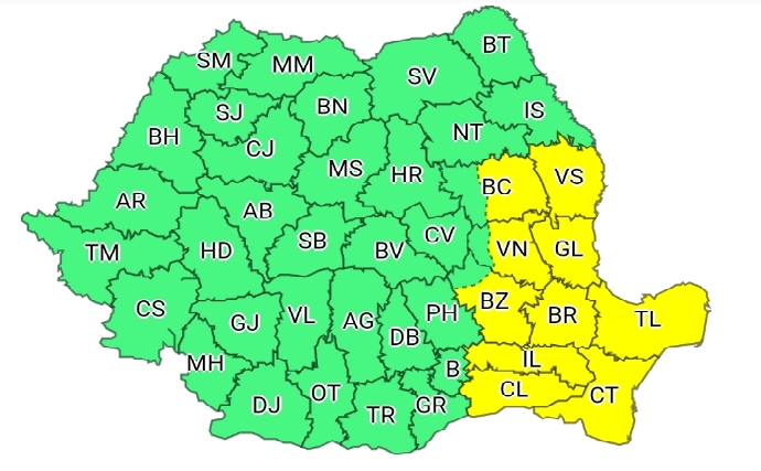 Bacăul sub COD GALBEN de vânt puternic, în noaptea de joi spre vineri