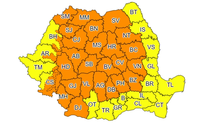 Bacăul sub COD PORTOCALIU de vânt, grindină și descărcări electrice