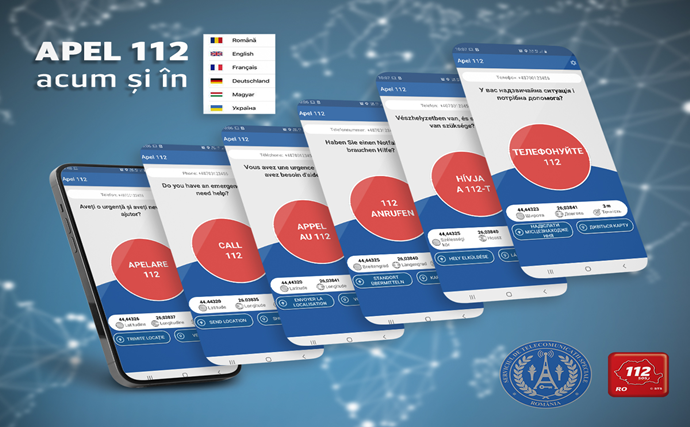 Aplicația APEL 112, disponibilă în mai multe limbi, inclusiv ucraineană